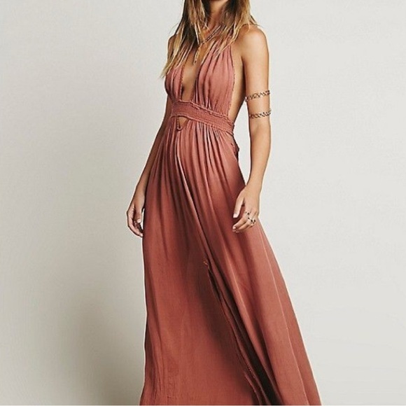Free People Dresses & Skirts - Free People Look into the Sun Terracotta Backless Maxi Dress Cut out Size Small